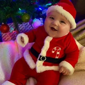 BON BEBE Baby Santa Claus Christmas Outfit with Hat Fuzzy Soft Size 6-9M